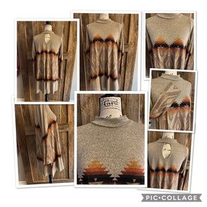 Oatmeal colored mock neck  dress with Aztec design